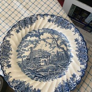 Vintage Blue and White Cottage Scene Plate
